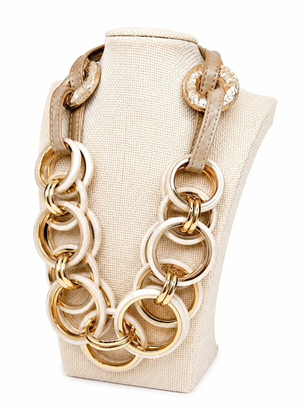 Chicos Elegant Cream and Gold Chain Necklace - 19” Plus 4” Extender
